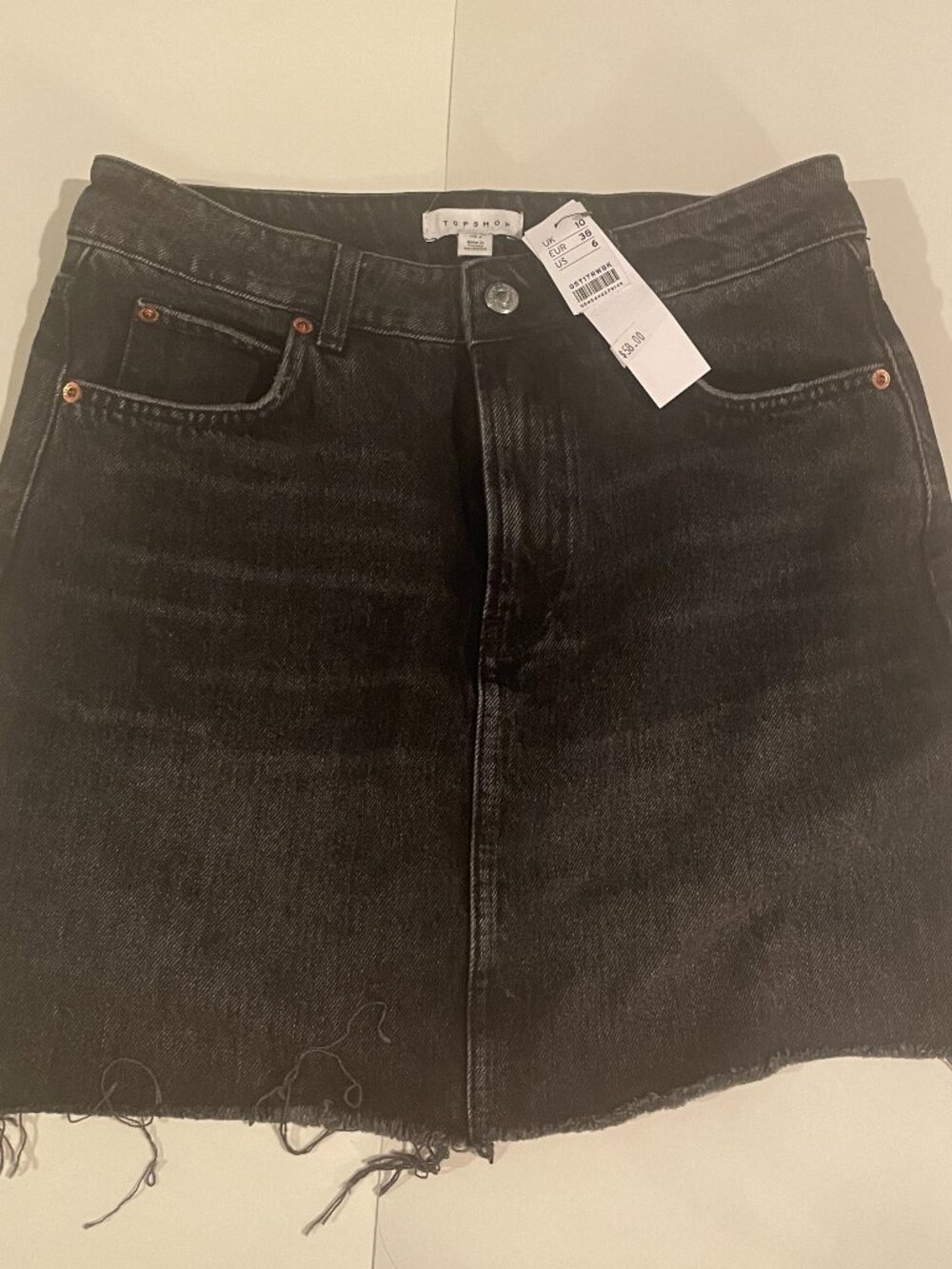 NWT Topshop Black Denim Mini Skirt Raw Hem